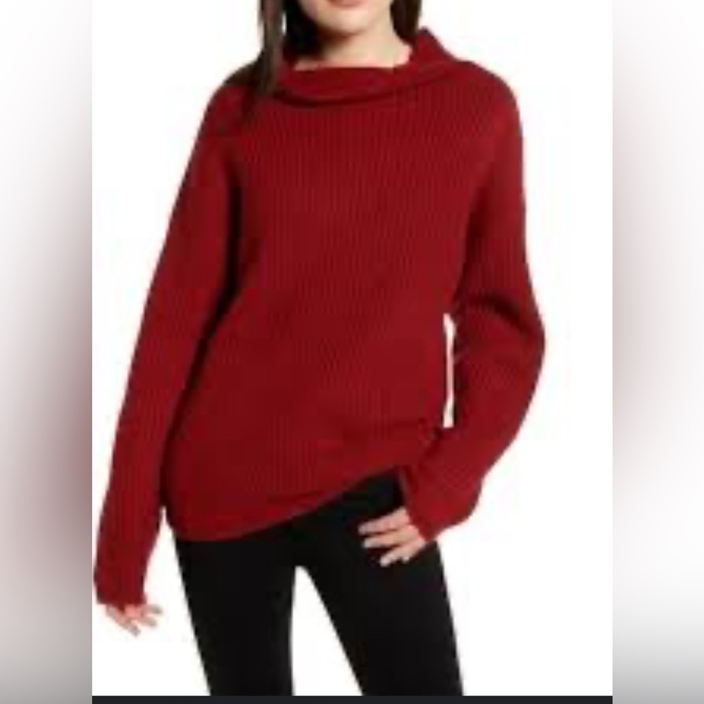 XXL Chelsea 28 Rib Funnel Neck Red Wool Blend Sweater